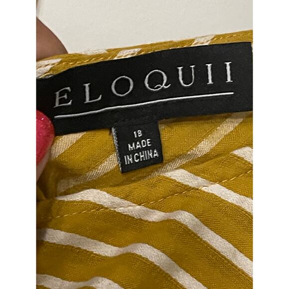 ELOQUII-Plus Size Mustard Yellow Striped Bow Back Ruffle Blouse - Picture 4 of 7